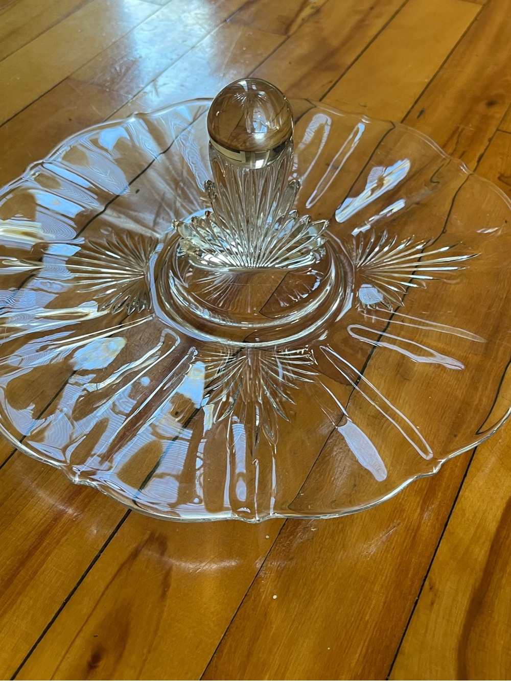 Vintage Fostoria Glass Art Deco FLAME Pattern Handled Lunch Tray Platter - Picture 2 of 14